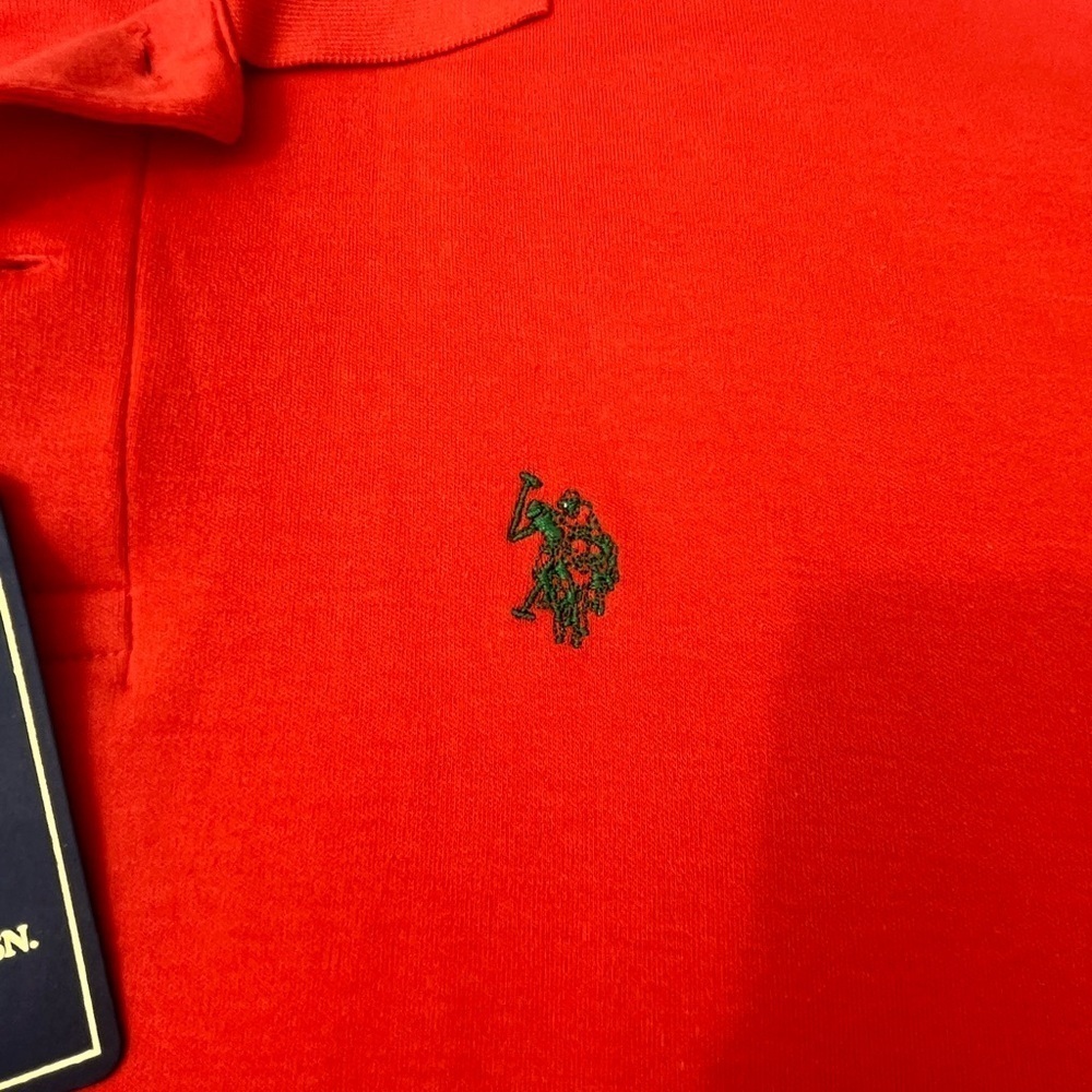 U.S. Polo Assn. Mens Medium Short Sleeve Collared Cotton Orange Polo Shirt - Picture 5 of 6